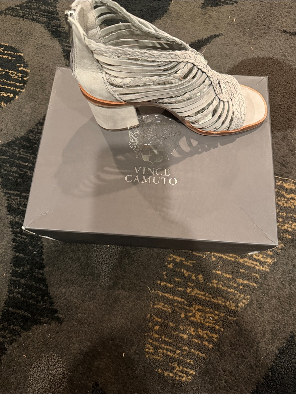 Vince Camuto Light Gray Braided Strappy Block Heel Sandal